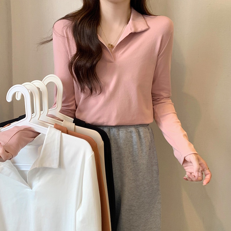 Áo Thun Polo Tay Dài Cổ Chữ v Dáng Ôm Thời Trang Mùa Thu 54670
