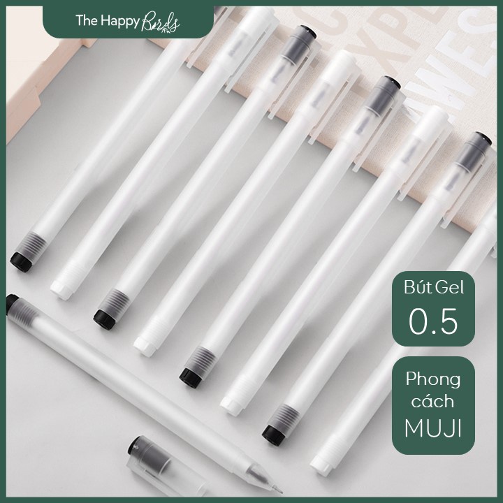 Bút Gel 0.5 phong cách MUJI/ Bút bi nước deli/ Bút gel Muji deli/ Mực đen/ Tối giản và hiện đại - The Happy Birds