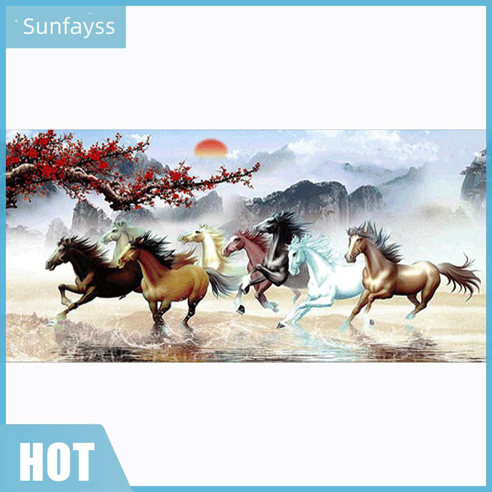 Bộ tranh đính đá tự làm hình đàn ngựa 100x50cm