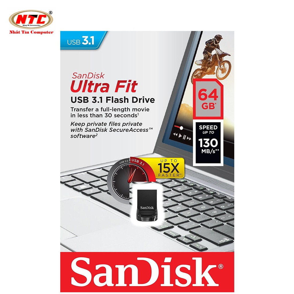 USB 3.1 SanDisk CZ430 Ultra Fit 64GB 130MB/s (Đen)