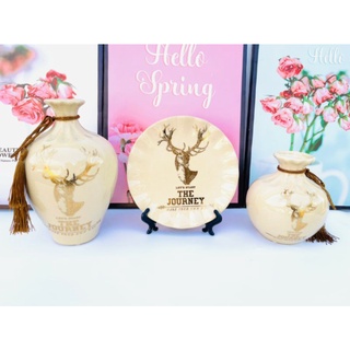 Bộ 3 sản phẩm bình hút tài lộc cao cấp - Home Luxury - Họa tiết hươu vàng - Kích thước 25cm - 15cm - 20cm