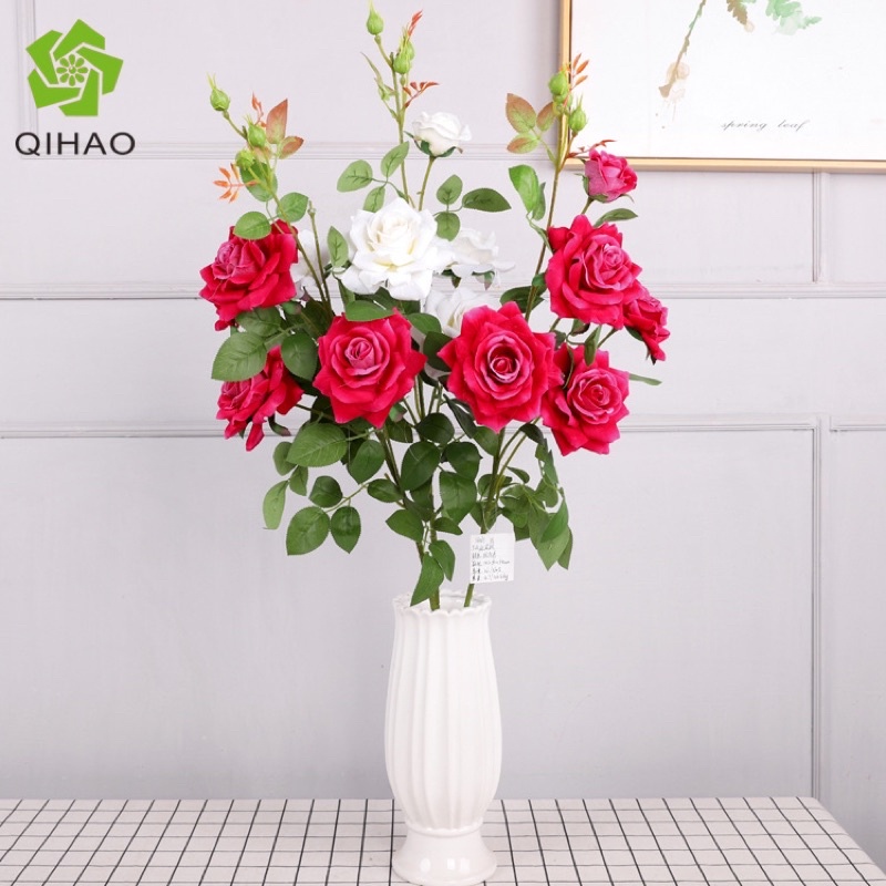 Hoa Hồng Giả Hàn Quốc, cành 5 bông size đại