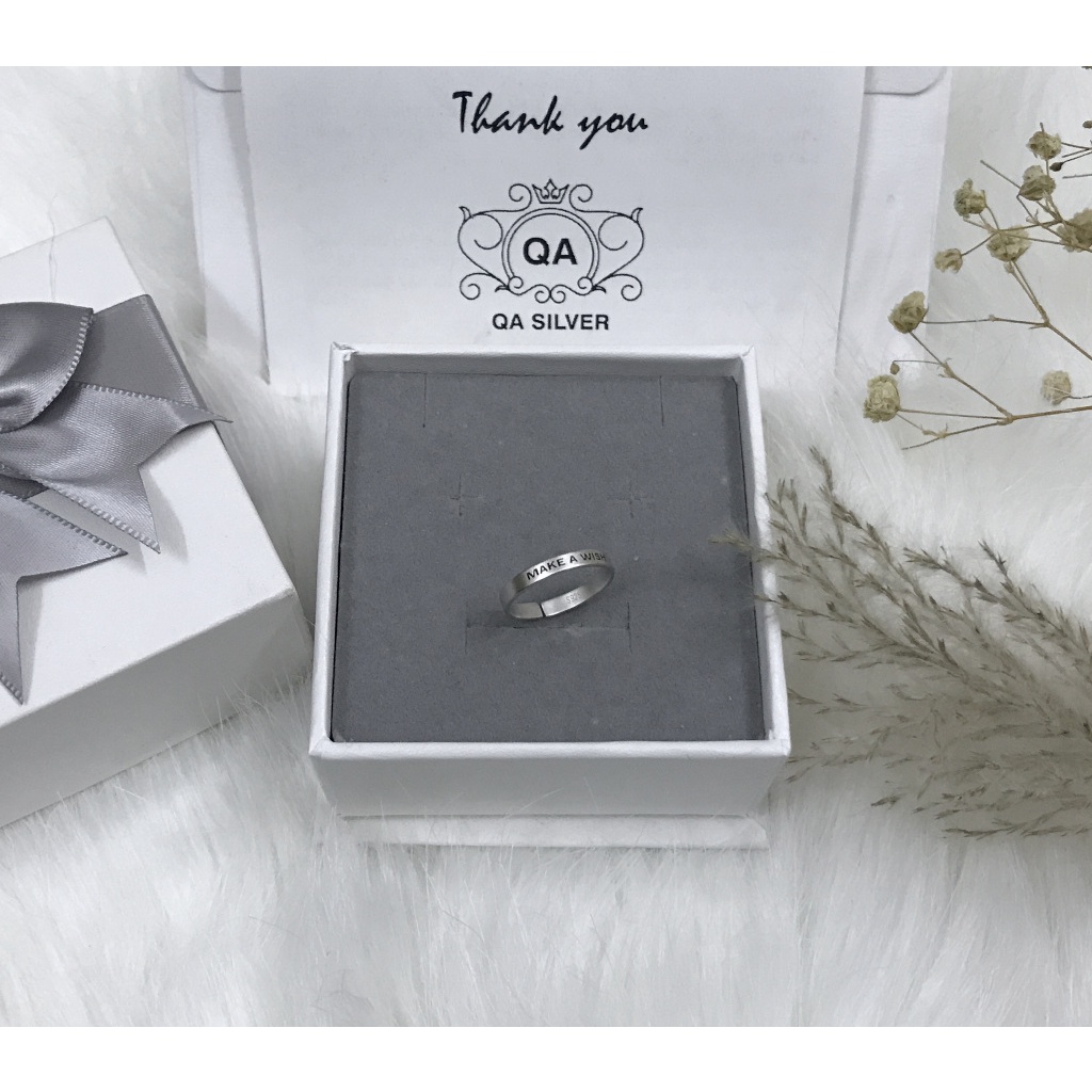 Nhẫn bạc 925 khắc chữ MAKE A WISH form nhỏ ngón út S925 LETTER Silver Ring QA SILVER RI210701