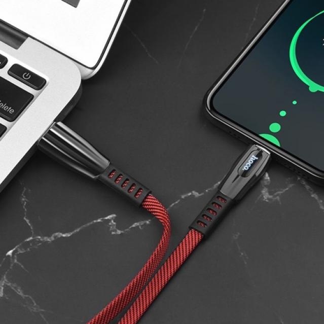 Cáp sạc nhanh Hoco U70 TypeC Android, có đèn LED, dây dù dẹp chống đứt, đầu sạc bọc thép bền bỉ - CHÍNH HÃNG