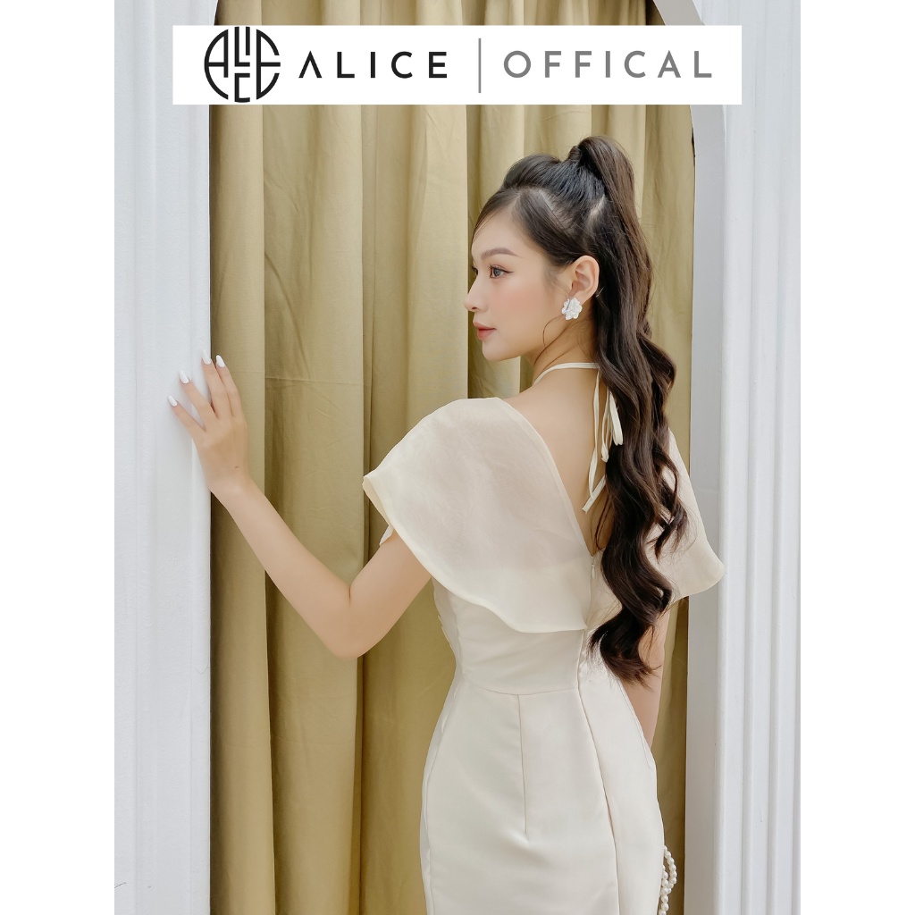 Váy Tiểu Thư Cổ Yếm Đính Hoa Nổi Phối Tơ Óng ALICE Thiết Kế Dáng Váy Bút Chì Dịu Dàng Sang Chảnh CHất Vải Mềm Mịn V868