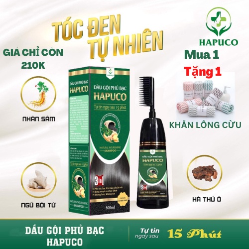 Dầu gội phủ bạc Pucoliza chai 500ml, Dầu gội nhuộm tóc HAPUCO thảo dược thiên nhiên, 3 màu Đen, Nâu Đen, Nâu hạt dẻ