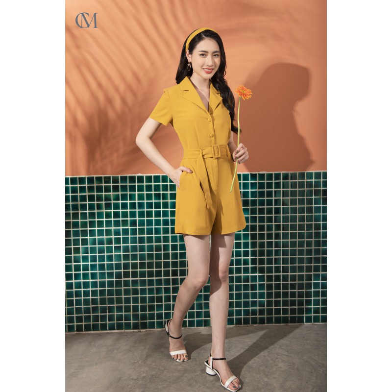 Jumpsuit Quần Short, Cổ Hai Ve, Có Đai Đi Kèm, Chất Liệu Thô Crepe, Có Túi, Thiết Kế Clara Mare - JUM3001