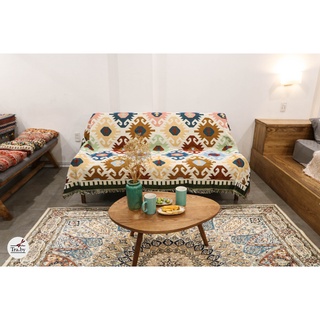 Thảm phủ sofa dệt thổ cẩm, boho, vintage con cua (2 mặt)