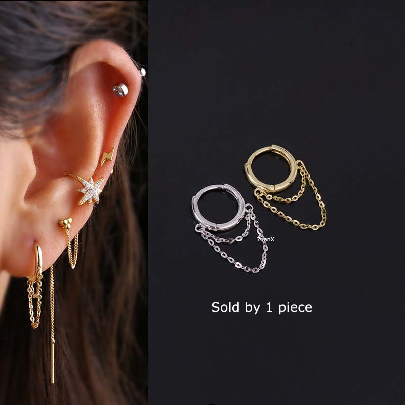 1 Chiếc Bông Tai Mạ Bạc S925 Có Dây Tua Dài 8mm