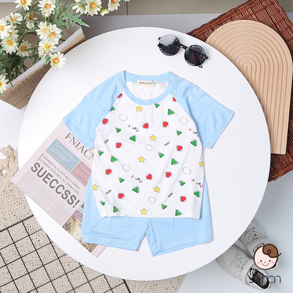 Bộ Cộc Tay Cho Bé Trai, Bé Gái Minky Mom Tay Giáp Lăng Vải Thun Lạnh Mềm Mịn Phối In Hình Nhỏ Dễ Thương BCBI1