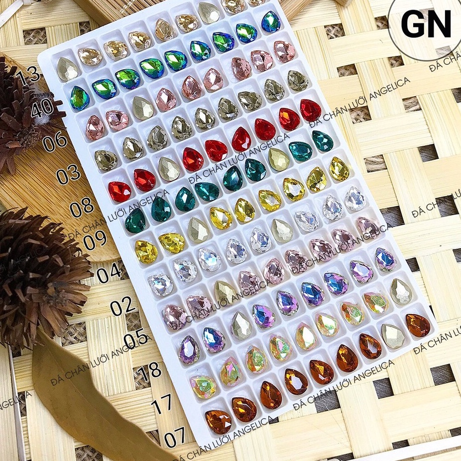 Túi 10 Viên Đá khối Nail Giọt Nước Chân Vàng Trang Trí Móng ANGELICA GN