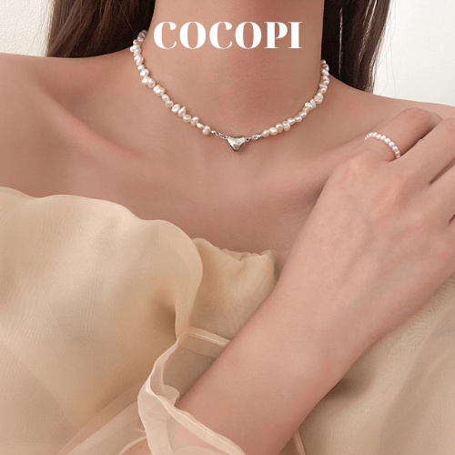 Dây chuyền, vòng cổ ngọc trai nhân tạo mặt đính trai tim Cocopi.accessories VC020