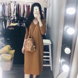 Váy suông chất dẹp màu vàng nâu