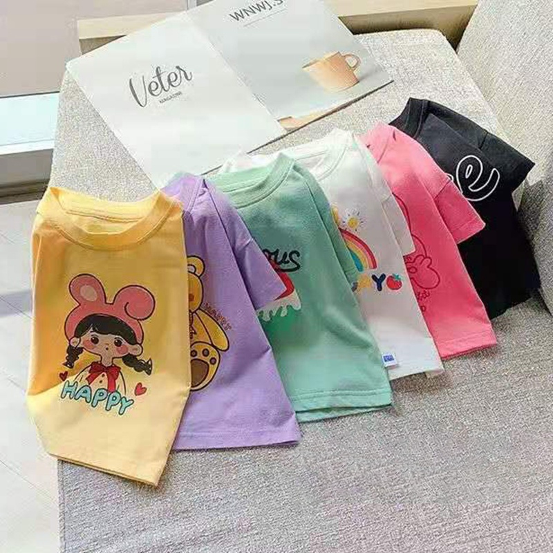Áo thun tay ngắn vải cotton phong cách Hàn Quốc thời trang mùa hè nhiều màu tùy chọn cho bé gái