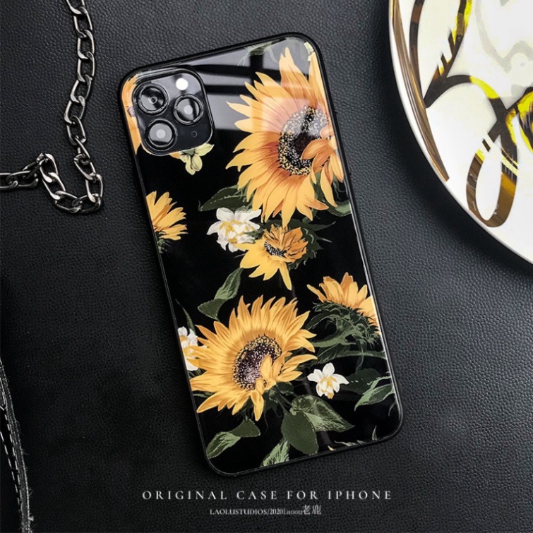 Ốp lưng iphone 6, 7, 8 Plus, X, XS, XR, XSMAX, 11, 11PRO, 11 PROMAX, 12, 13 PROMAX HOA HƯỚNG DƯƠNG BẰNG KÍNH PKVN