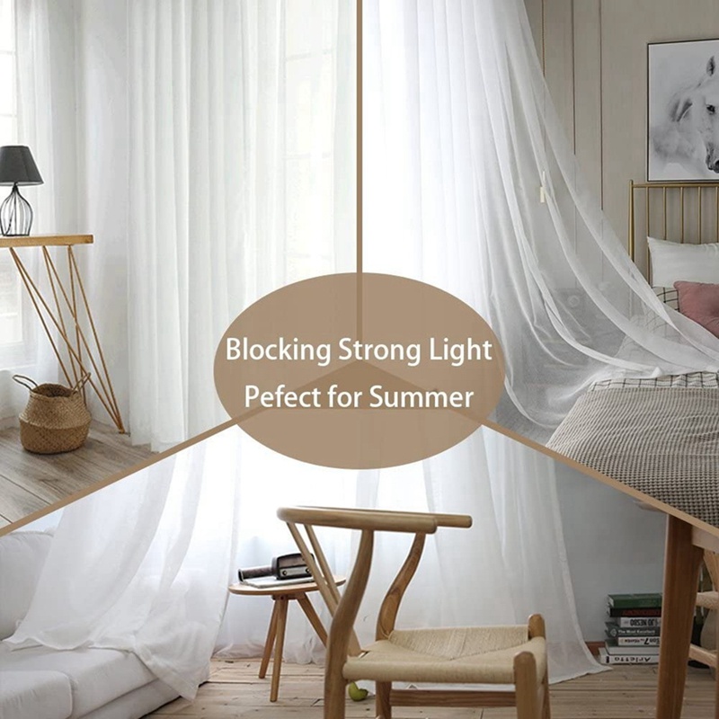 Set 4 Rèm Cửa Sổ 84 Inches Màu Trắng Bằng Vải Voan Trang Trí Phòng Khách / Phòng Ngủ