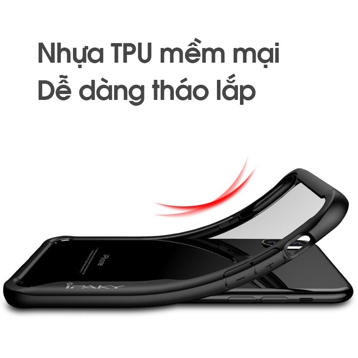 Ốp lưng iPhone XR / X / XS / XS Max - Chính hãng IPAKY - Mặt lưng Trong, Viền dày chống sốc, Cạnh CÓ CHỮ Trắng