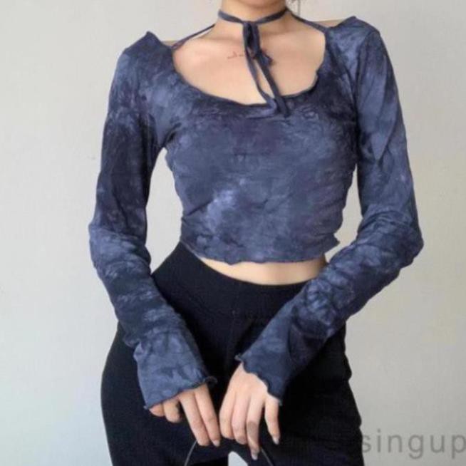 MH88 Áo Nữ Dài Tay Cổ Tròn Màu Xanh Dương Kiểu Màu Nhuộm Cá Tính  HP1102 | BigBuy360 - bigbuy360.vn