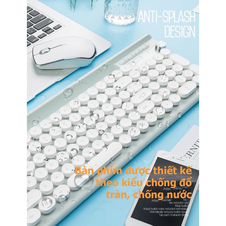 Bộ bàn phím và chuột không dây LANGTU LT500 kèm nút vặn tăng giảm âm lượng phiên bản sạc pin dùng cho văn phòng, pc, lap