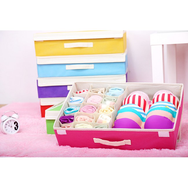 Hộp đựng đồ lót 16 ngăn có nắp đậy tiện dụng - giao màu ngẫu nhiên