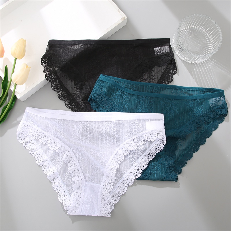 Cute Byte Bộ 3 Quần Lót Ren Hoa Lưng Thấp Quyến Rũ Dễ Thương Cho Nữ