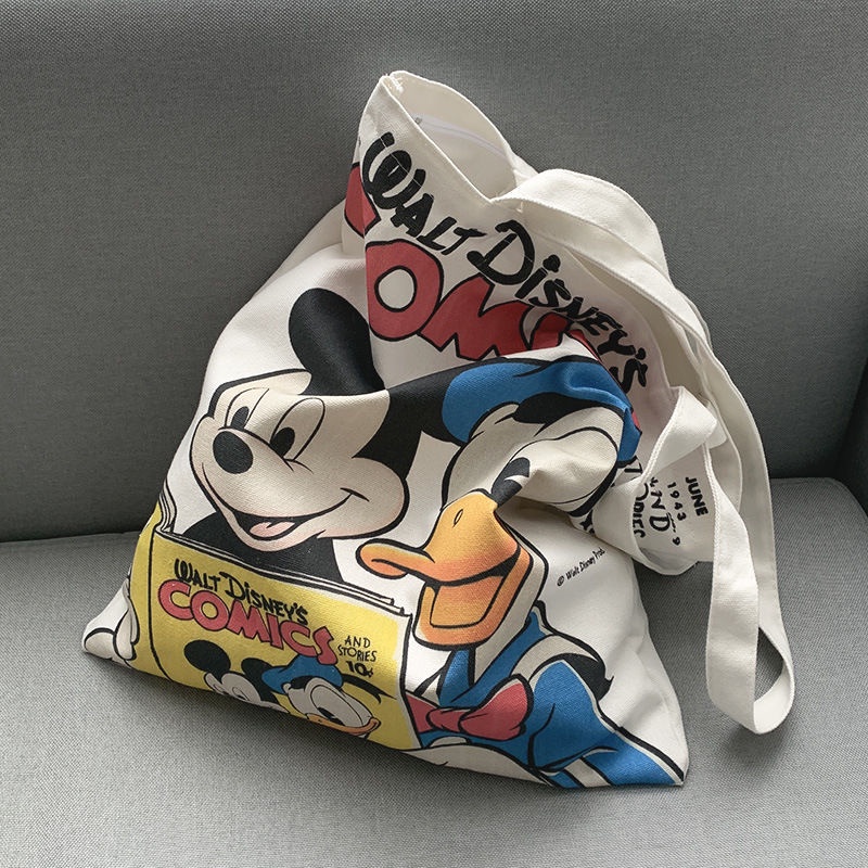 Túi xách Canvas có khóa kéo họa tiết vịt donald hoạt hình phong cách Nhật bản