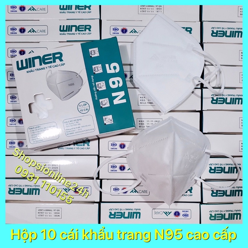 ✅ [ Hộp 10 cái ] Khẩu trang y tế 4 lớp VN95 , N95 Winer cao cấp màu Trắng