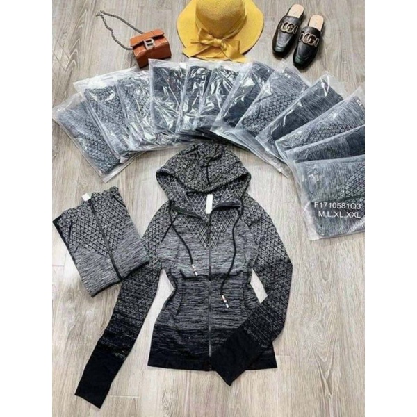 Áo khoác tập Gym Navy có nón kéo khóa tay dài xỏ ngón 1710