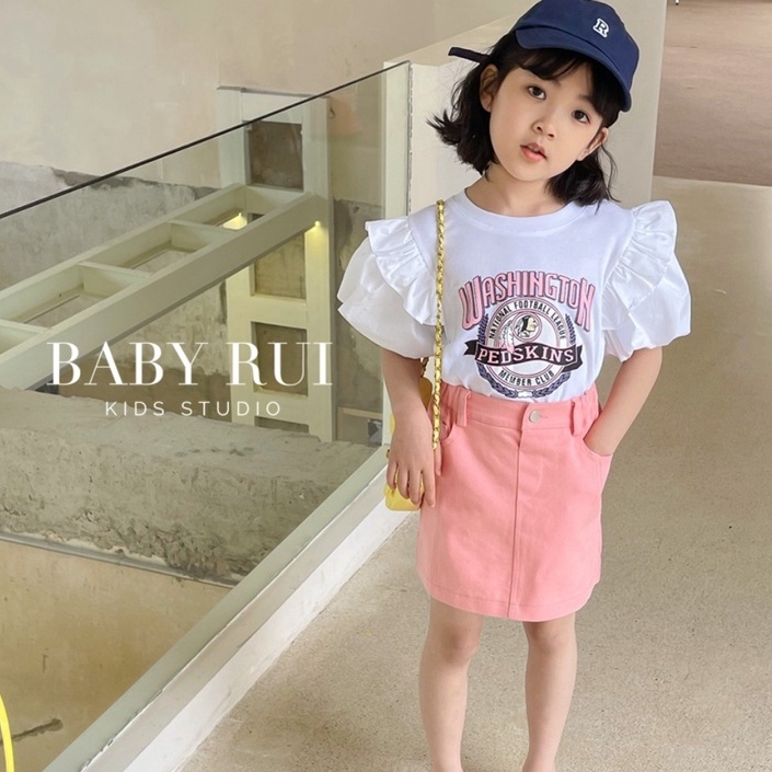 Sét áo thu kèm cv cho bé gái, set áo cotton tay bồng họa tiết Washington kèm chân váy hồng siêu xinh cho bé sz 10-33kg