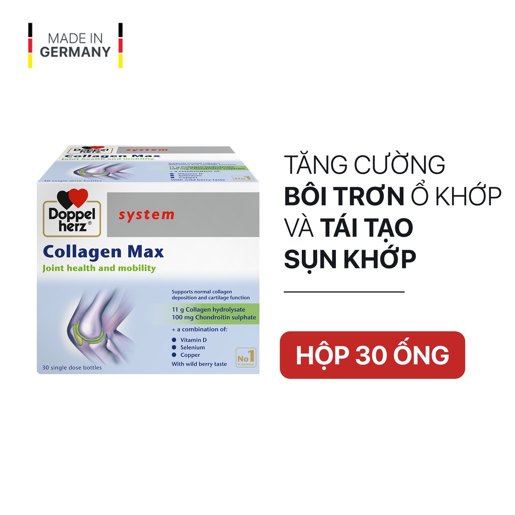 [TPCN Nhập Khẩu] Collagen thuỷ phân tăng độ linh hoạt của khớp Doppelherz Collagen Max (Hộp 10 ống/30 ống)