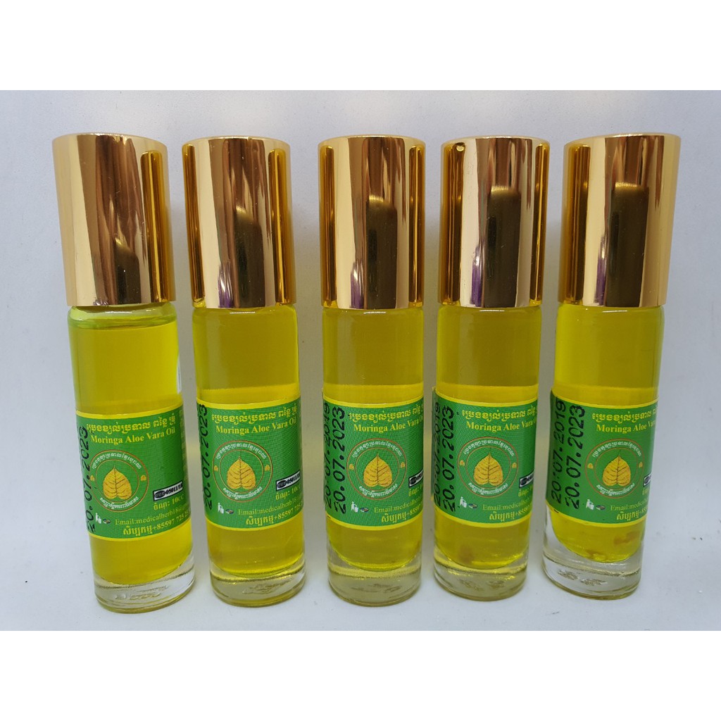 12 chai dầu lăn lá bồ đề moringa aloe vaca oil tinh chất lô hội chùm ngây campuchia chính hãng10 ml