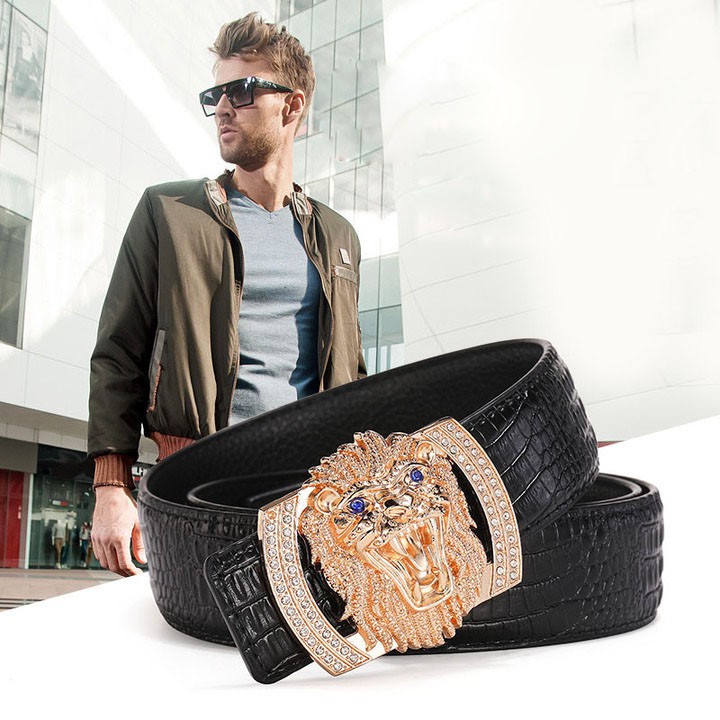 Thắt Lưng Nam Hình Xoáy T1 Đầu Cá Sấu Đính Đá Khóa Cài Được Làm Bằng Hợp Kim