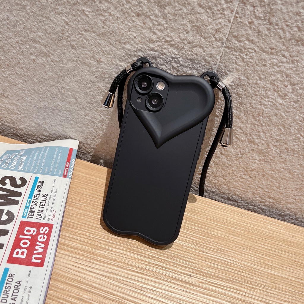 Ốp Điện Thoại Hình Trái Tim 3D Dễ Thương Có Dây Đeo Chéo Cho iPhone 11 12 Pro Max XS Max 7 8 Plus X XR