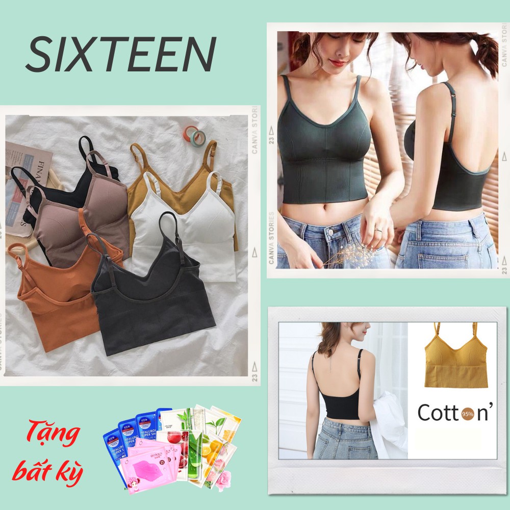 Áo Hai Dây, Áo Crop Có Mút Đệm Ngực Co Giãn SIXTEEN.