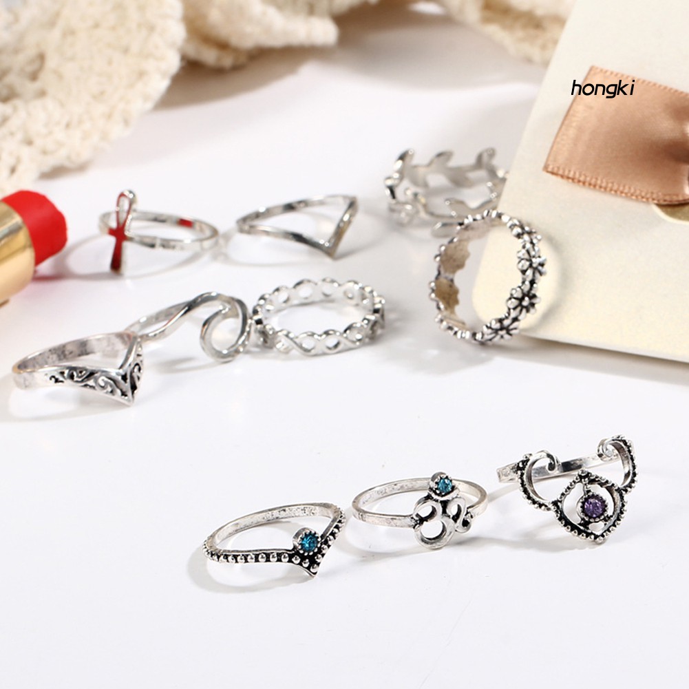 Bộ 10 nhẫn khớp ngón tay phong cách cổ điển thời trang dành cho nữ