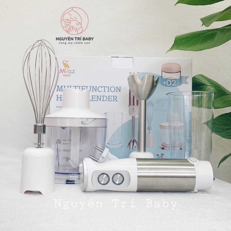 MÁY XAY CẦM TAY ĐA NĂNG MOAZBEBE MB-026 TẶNG 2 HŨ THỦY TINH ĐỰNG THỨC ĂN