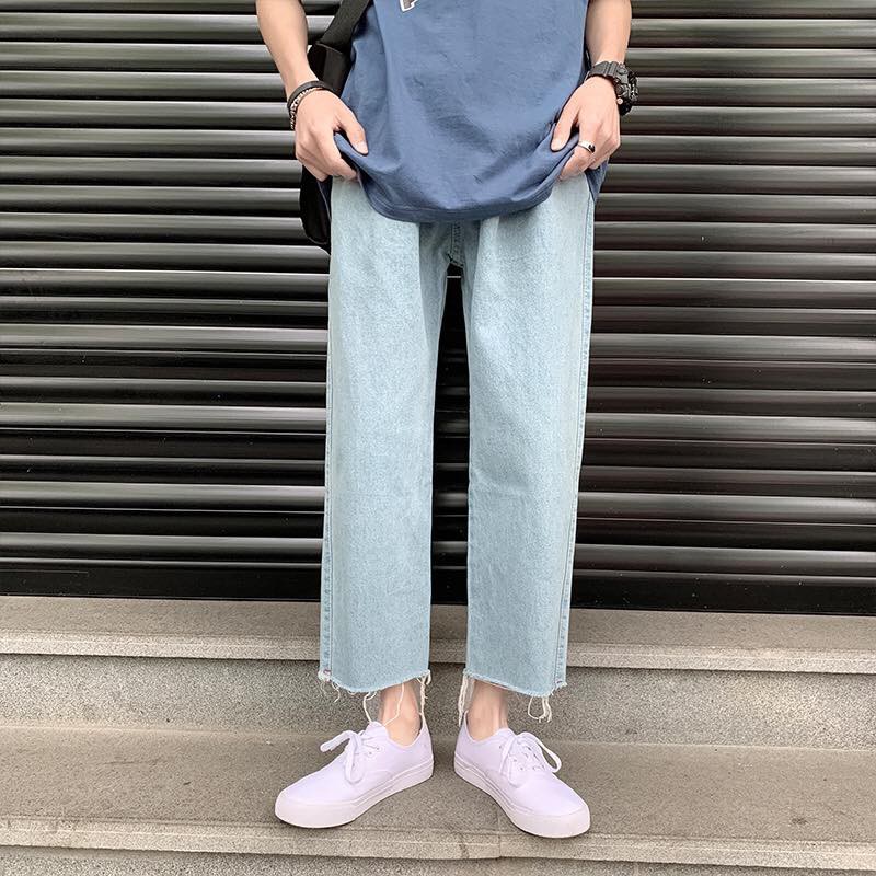 Quần Baggy Jean unisex ống rộng xả lai phong cách bụi - (màu xanh nhạt)