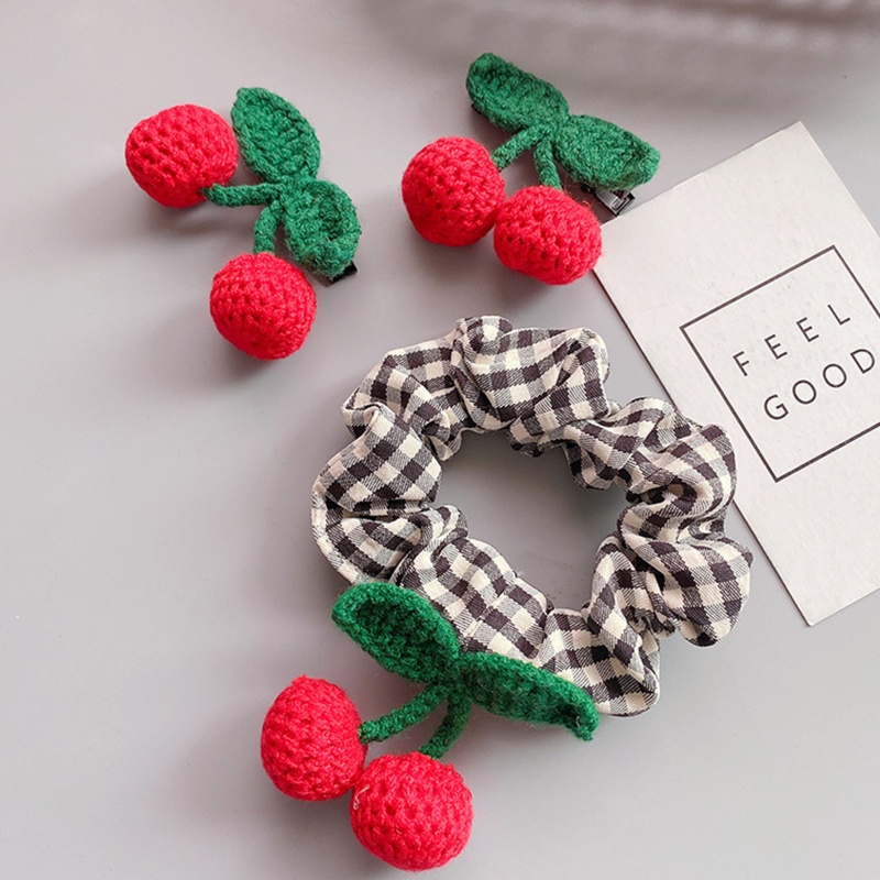 Bộ Kẹp Tóc Và Dây Buộc Tóc Hình Quả Cherry Dùng Hóa Trang / Chụp Ảnh