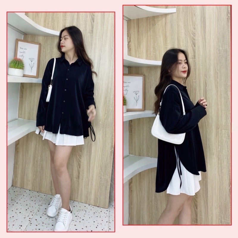 BIGSIZE ÁO SƠ MI NỮ RÚT DÂY 2 BÊN FORM RỘNG DÀI TAY BIGSIZE 60-75KG ÁO SƠ MI RÚT DÂY TÔN EO GỌN DÁNG