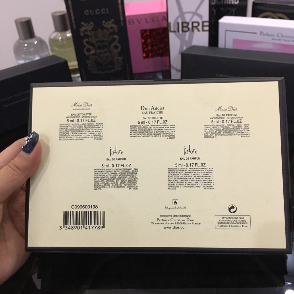 Set 5 chai Nước Hoa Dior Mini, Set nước hoa kèm son dior perfume lipstick set.