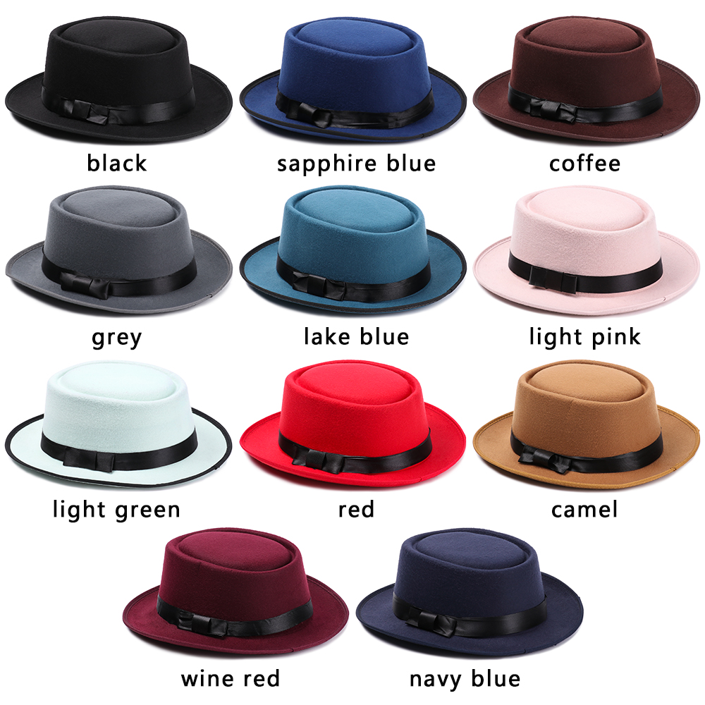 Mũ fedora vải len vành rộng phẳng kiểu cao bồi cổ điển nhiều màu thời trang thu đông cho nam nữ