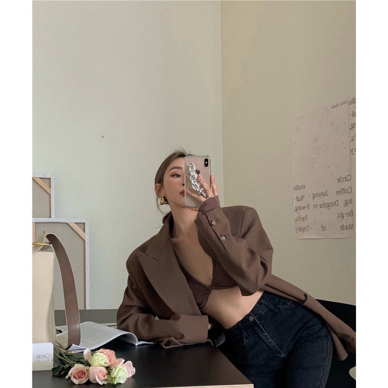 Áo Croptop Nữ Tay Dài Xỏ Ngón, Xoắn Ngực - Tharo Clothing [AO00075]