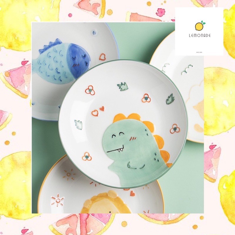 Set 3 món bát đĩa gốm sứ cho bé phong cách Nhật Bản hình đáng yêu