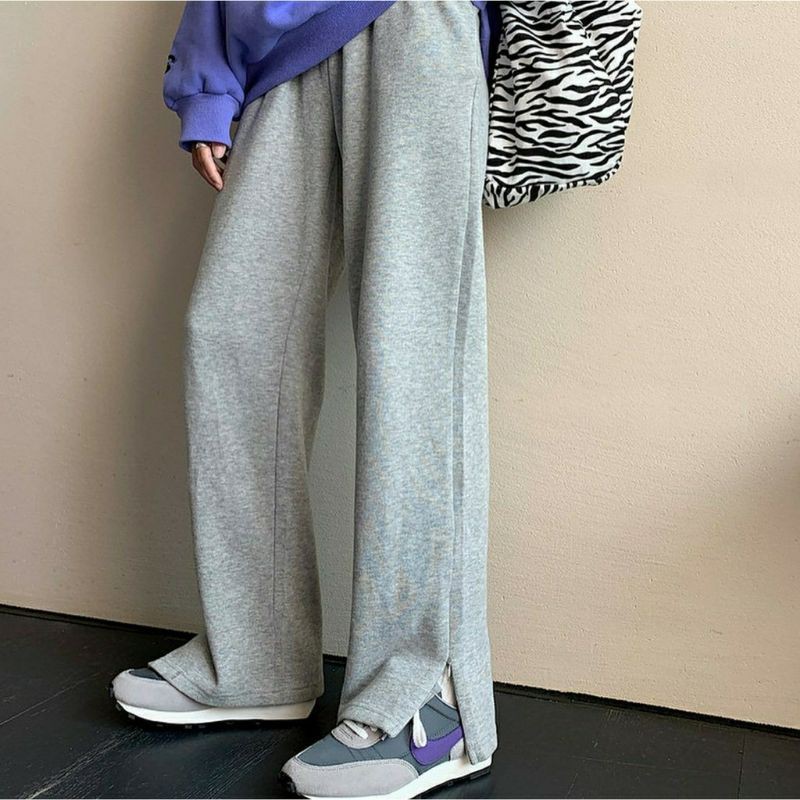 Quần Nỉ Ống Rộng Phối Dây Kéo CANI Dáng Suông Ulzzang 2 màu Đen/Xám (Ảnh thật)