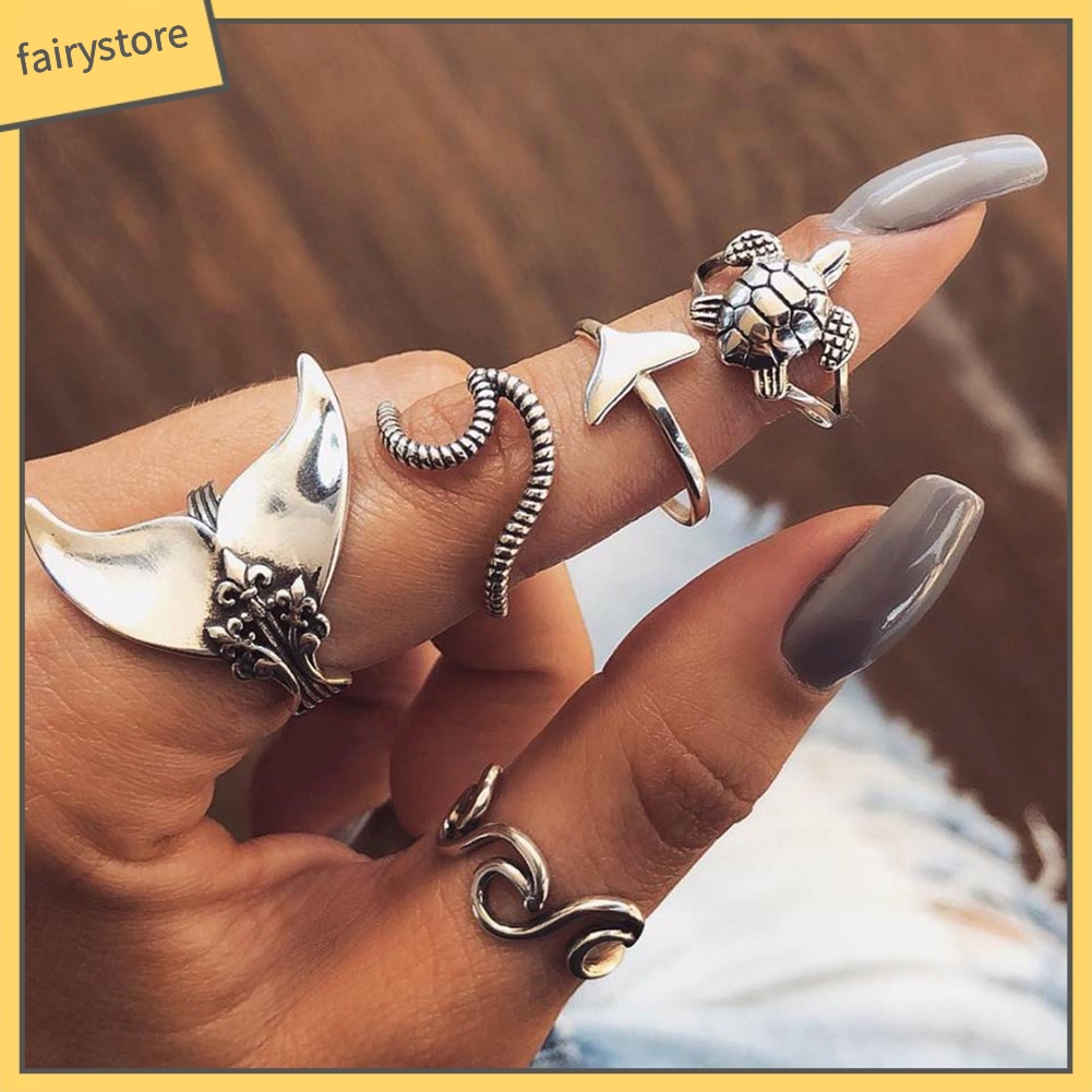 Set 5 Nhẫn Đeo Khớp Ngón Tay Phong Cách Boho Cho Nữ