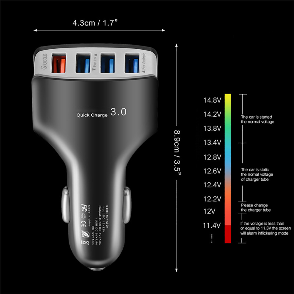 Bộ Sạc Nhanh Qc3.0 4 Cổng Usb Cho Xe Hơi