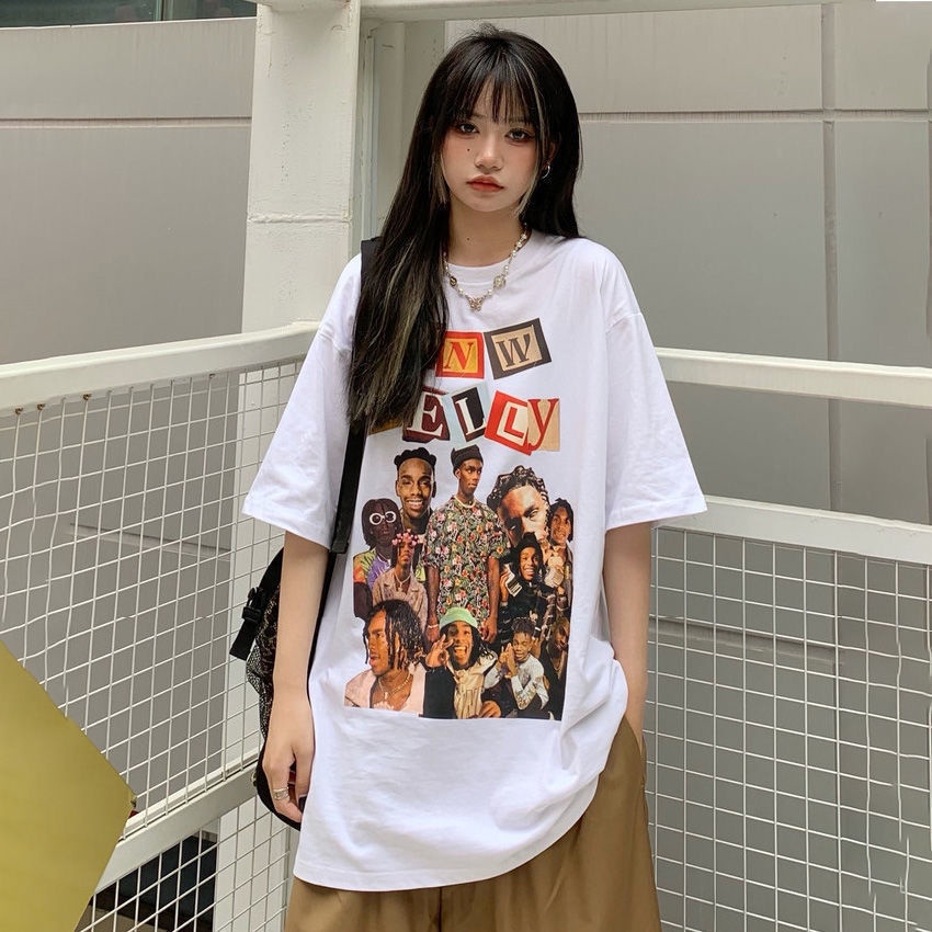 Áo thun tay ngắn cổ tròn dáng rộng in hình nhân vật retro thời trang unisex 77