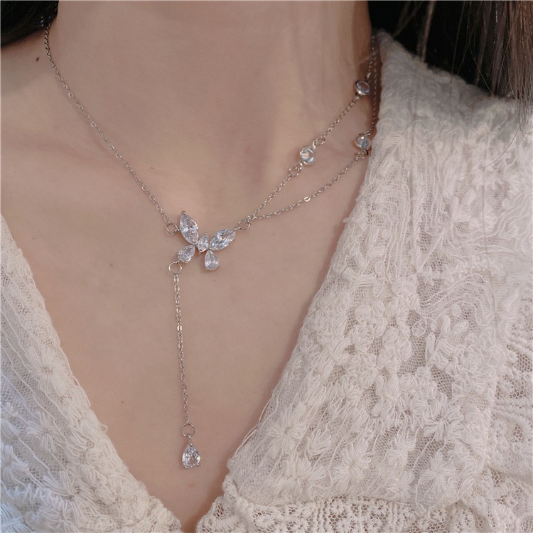 Vòng cổ Phối Mặt Hình Bướm/ Giọt Nước Đính Đá Thời Trang