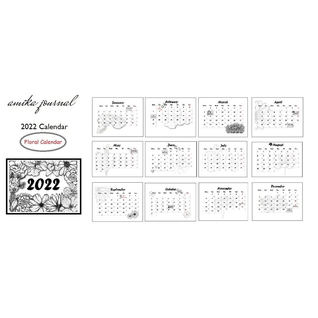 Lịch năm 2022 có âm lịch - FLORAL CALENDAR BY amika - Giá vẽ gỗ mini trang trí bàn học (MIỄN PHÍ in tên riêng, quote)