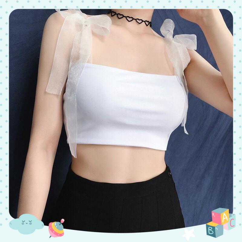 Áo 2 dây dáng croptop phối ruy băng buộc nơ vai xinh xắn dáng croptop, đủ màu, chất bpzip mề